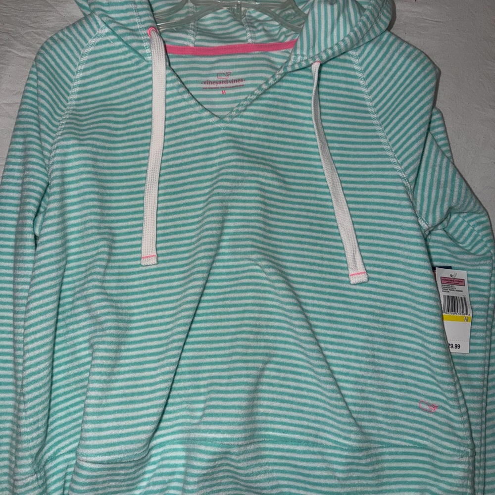 Vineyard Vines Aqua and White Striped Hoodie